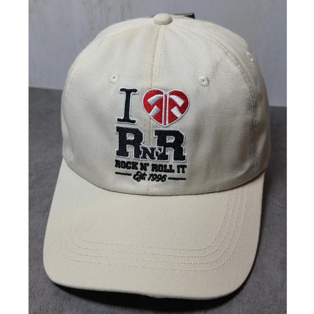 Rock N Roll It I Heart RnR Embroidered Baseball‎ Cap Cream Adjustable Hat NEW